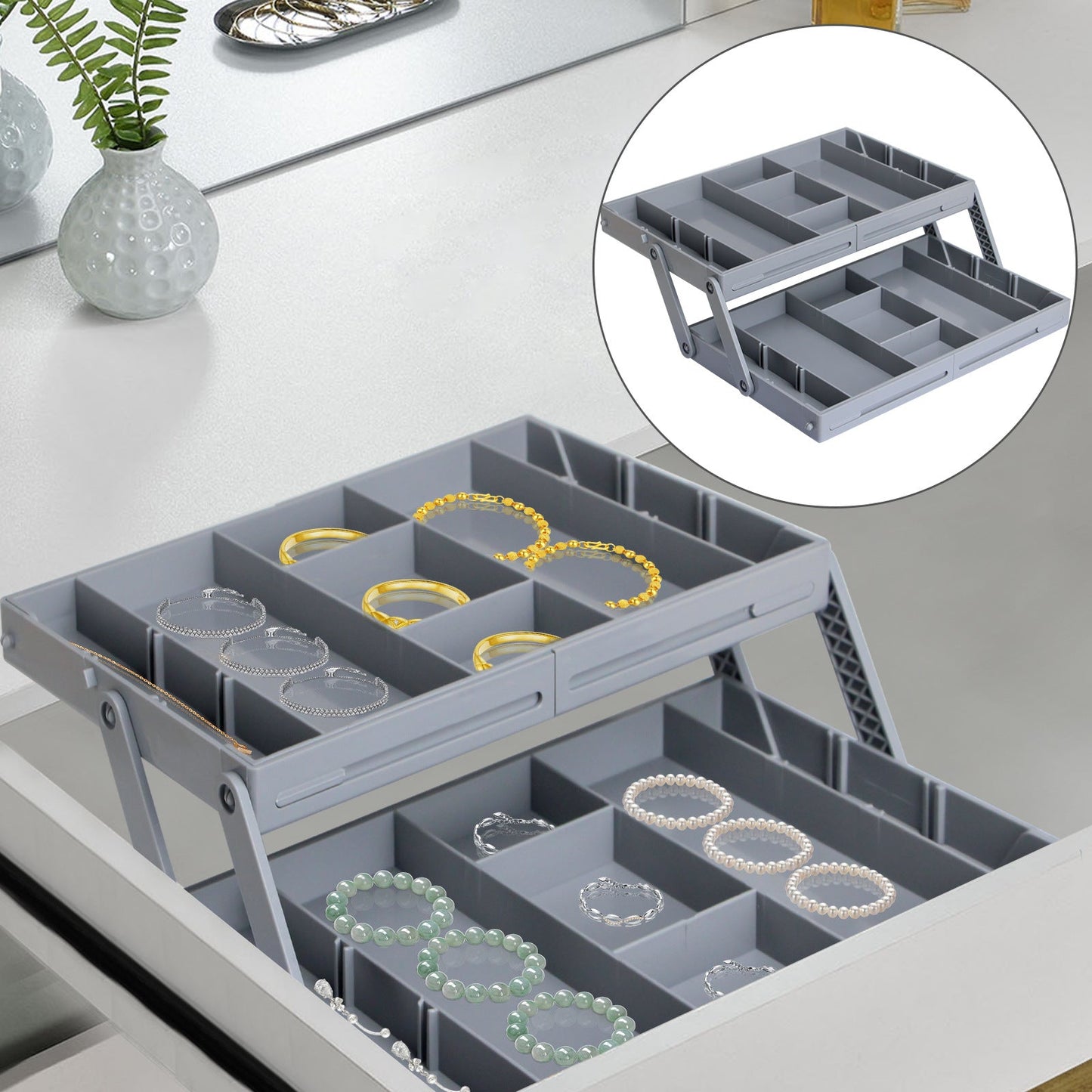Ausziehbarer, zusammenklappbarer Schubladenorganizer