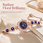 Elegante Damenuhr mit Strass-Blumen-Lünette