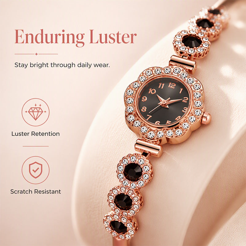 Elegante Damenuhr mit Strass-Blumen-Lünette
