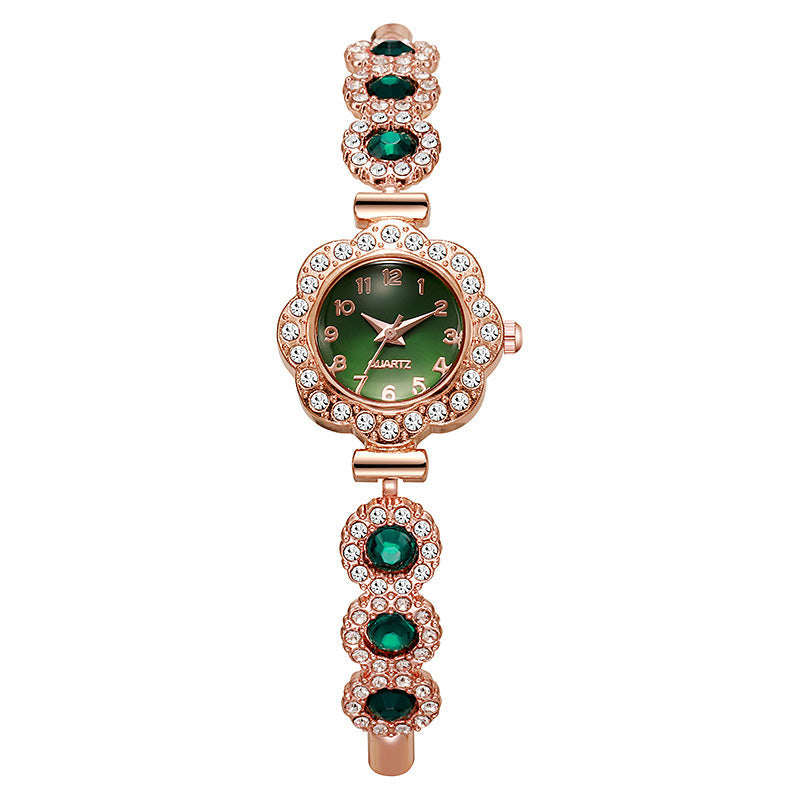 Elegante Damenuhr mit Strass-Blumen-Lünette