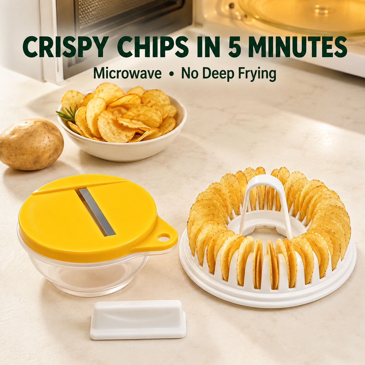 🥔 DIY-Kartoffelchip-Maker für die Mikrowelle mit Schneide- und Schüssel-Set