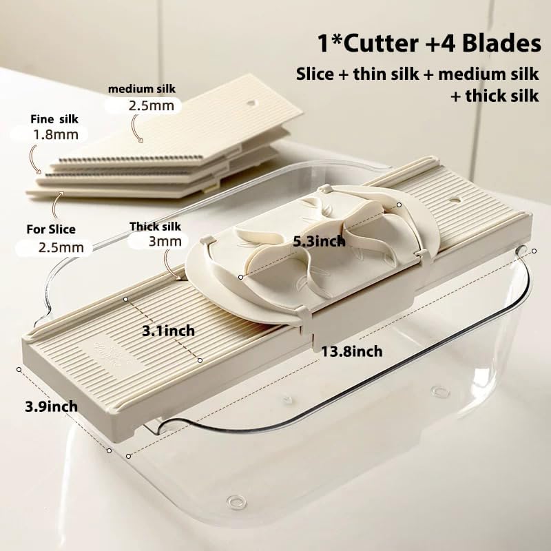 🎉4-in-1-Gemüseschneider und -Reibe🥗  Handschutz mit zwei Schutzvorrichtungen und 4 scharfen Klingen🔪