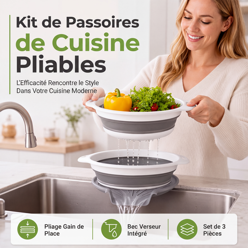 🔥 BEGRENZTES ANGEBOT: KOSTENLOSER VERSAND! 🥗 Multifunktionales, zusammenklappbares Sieb – Abtropfgestell mit Auffangschale, kompakt und praktisch für die Küche ✨