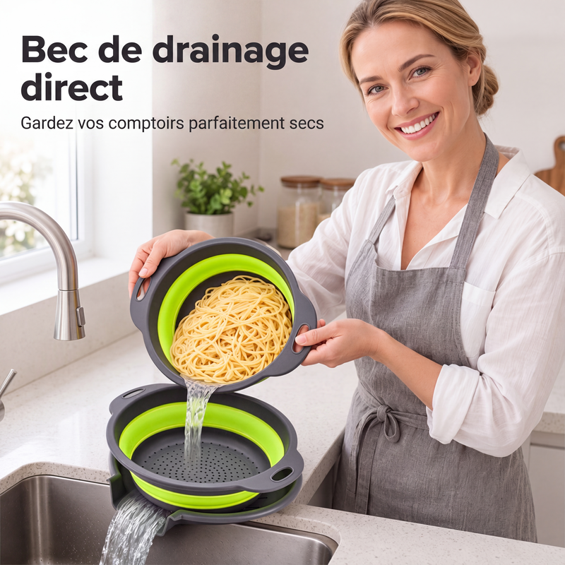 🔥 BEGRENZTES ANGEBOT: KOSTENLOSER VERSAND! 🥗 Multifunktionales, zusammenklappbares Sieb – Abtropfgestell mit Auffangschale, kompakt und praktisch für die Küche ✨