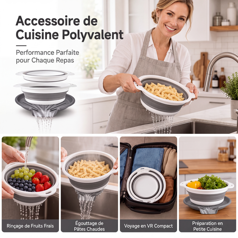 🔥 BEGRENZTES ANGEBOT: KOSTENLOSER VERSAND! 🥗 Multifunktionales, zusammenklappbares Sieb – Abtropfgestell mit Auffangschale, kompakt und praktisch für die Küche ✨