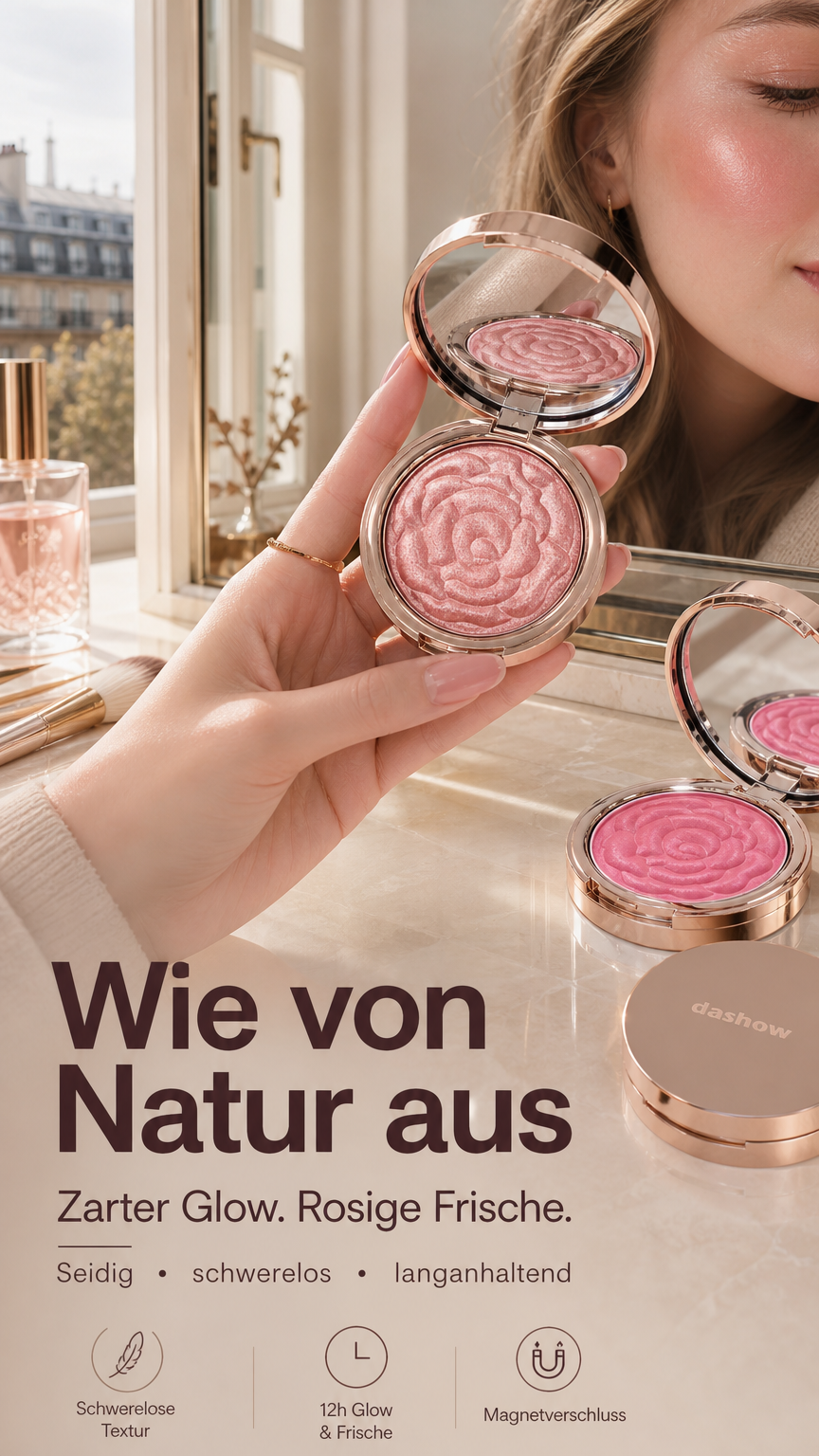 Flower Knows Strawberry Rococo Embossed Blush, Mauve Berry Rose Matte Powder Blush für die Wangen, aufbaubares und gut verblendbares Gesichts-Make-up