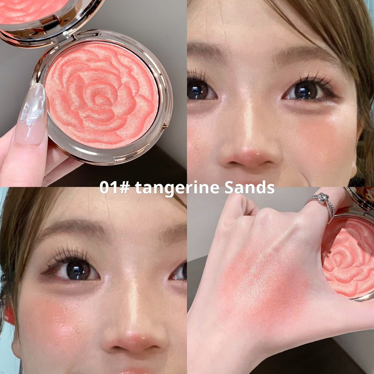 Flower Knows Strawberry Rococo Embossed Blush, Mauve Berry Rose Matte Powder Blush für die Wangen, aufbaubares und gut verblendbares Gesichts-Make-up