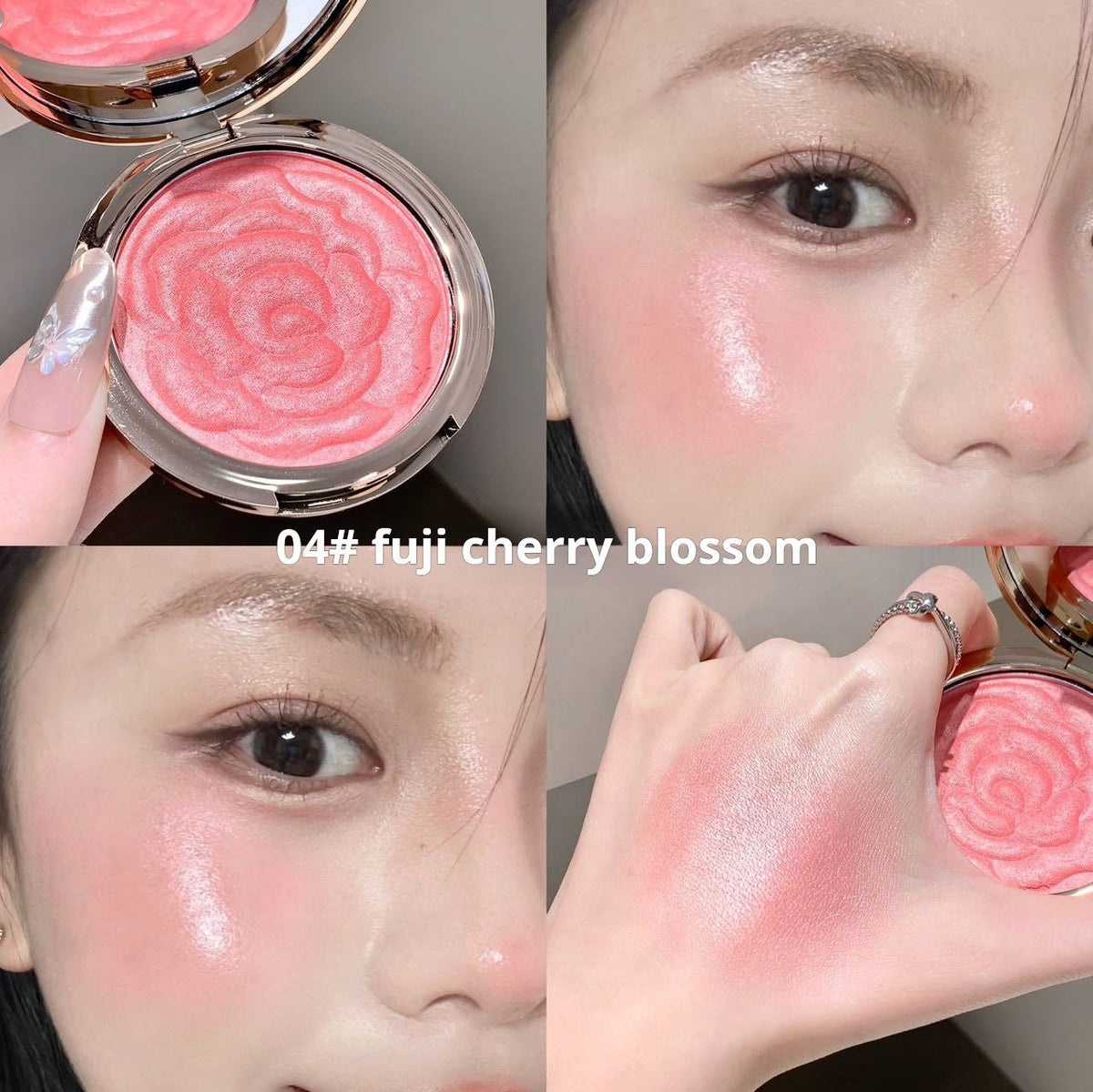 Flower Knows Strawberry Rococo Embossed Blush, Mauve Berry Rose Matte Powder Blush für die Wangen, aufbaubares und gut verblendbares Gesichts-Make-up