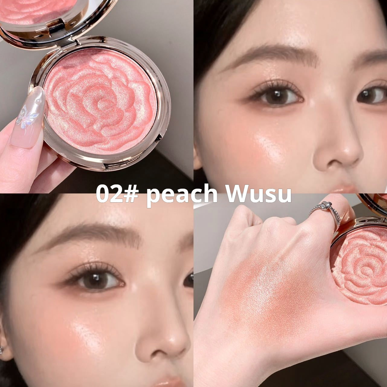 Flower Knows Strawberry Rococo Embossed Blush, Mauve Berry Rose Matte Powder Blush für die Wangen, aufbaubares und gut verblendbares Gesichts-Make-up