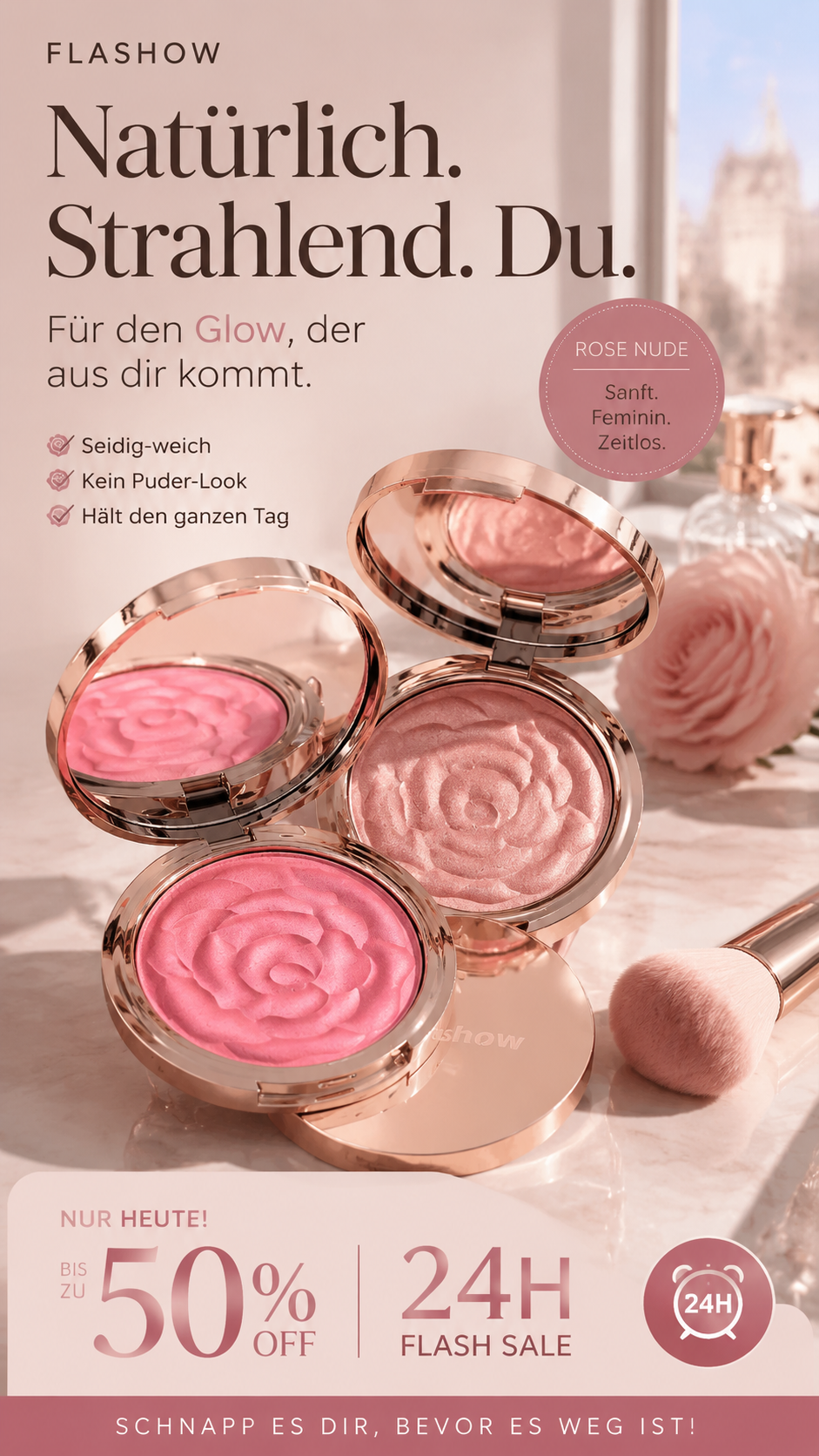 Flower Knows Strawberry Rococo Embossed Blush, Mauve Berry Rose Matte Powder Blush für die Wangen, aufbaubares und gut verblendbares Gesichts-Make-up