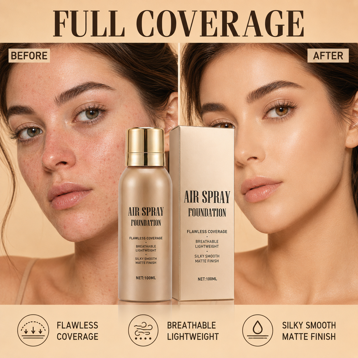 ⏰Jetzt 50 % Rabatt!✨💧 Air-Spray-Foundation – wasserfest, atmungsaktiv & langanhaltend – samtiges Finish, einfach aufgesprüht – für jeden Hauttyp
