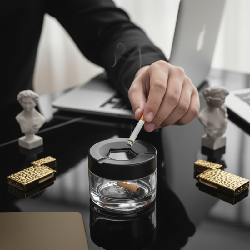 Moderner minimalistischer Aschenbecher mit drehbarem Deckel