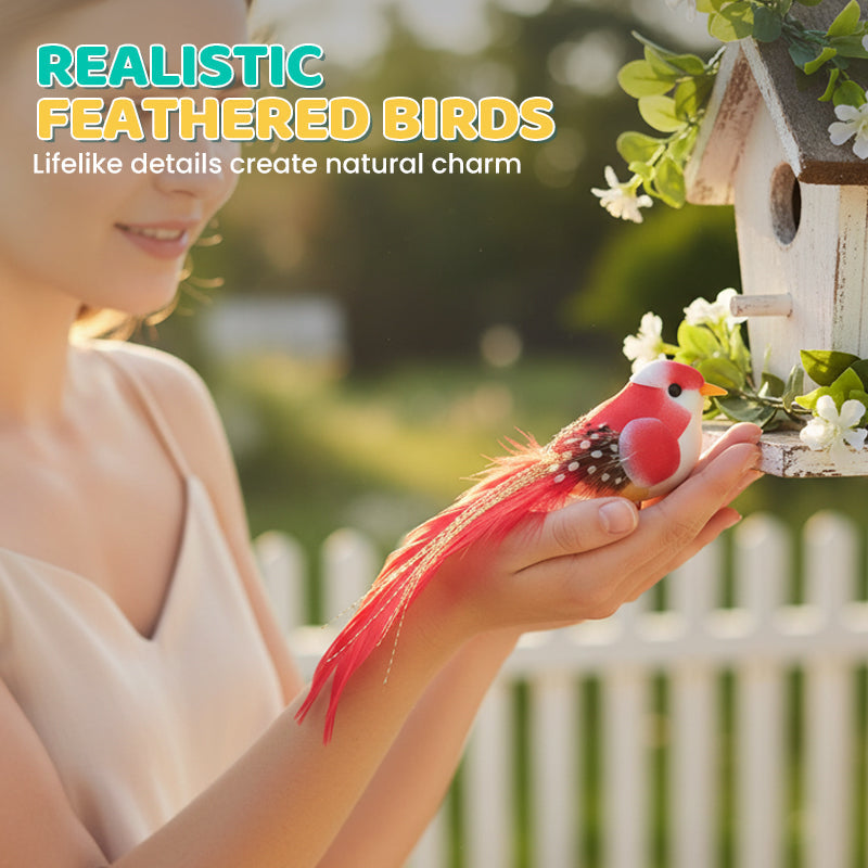 12 künstliche Vögel mit Federn und Clips
