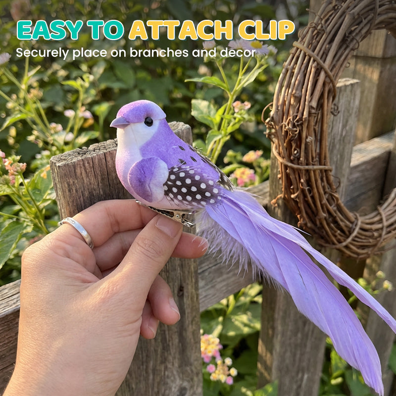 12 künstliche Vögel mit Federn und Clips