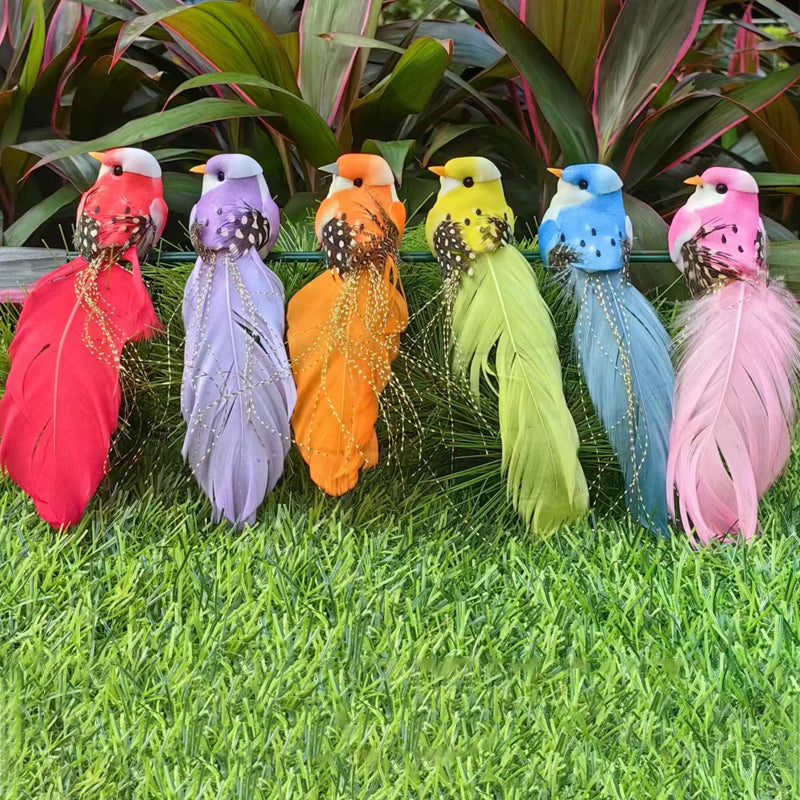 12 künstliche Vögel mit Federn und Clips