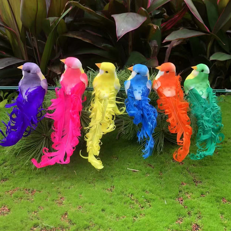 12 künstliche Vögel mit Federn und Clips