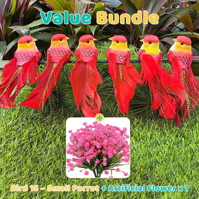 12 künstliche Vögel mit Federn und Clips
