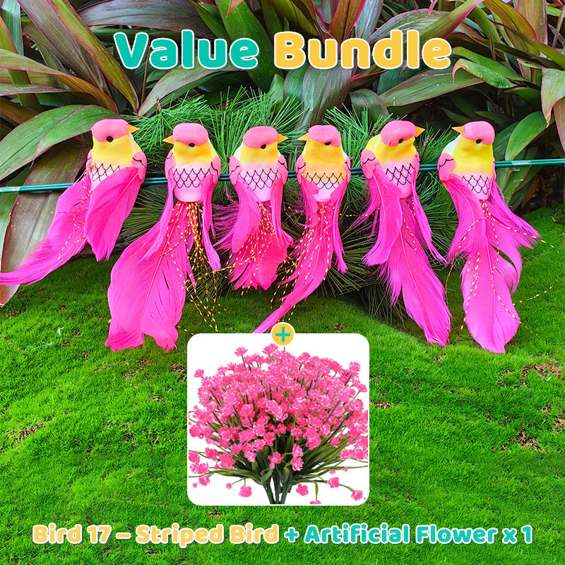 12 künstliche Vögel mit Federn und Clips