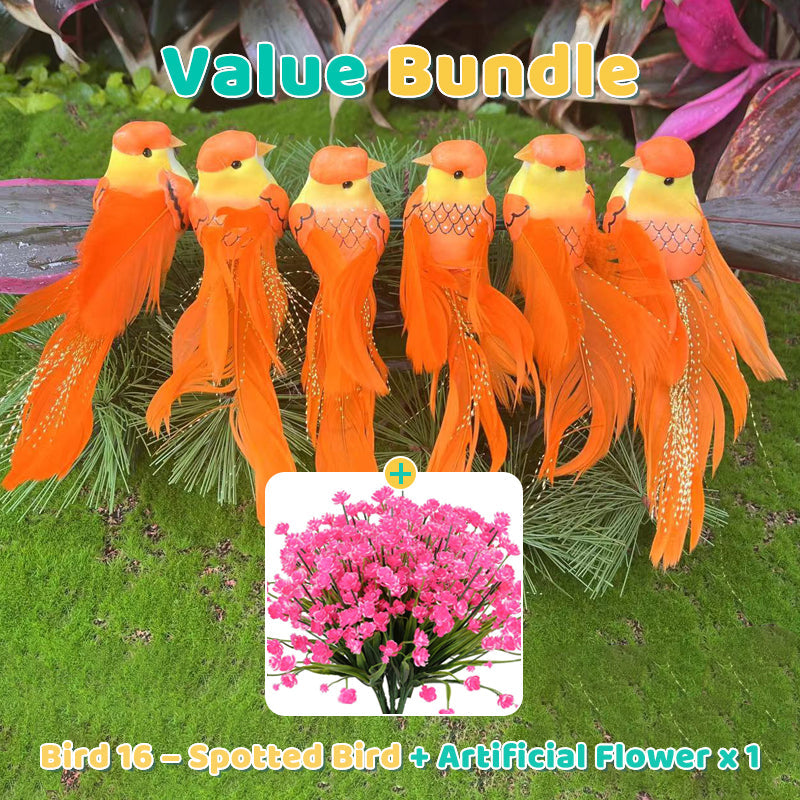 12 künstliche Vögel mit Federn und Clips