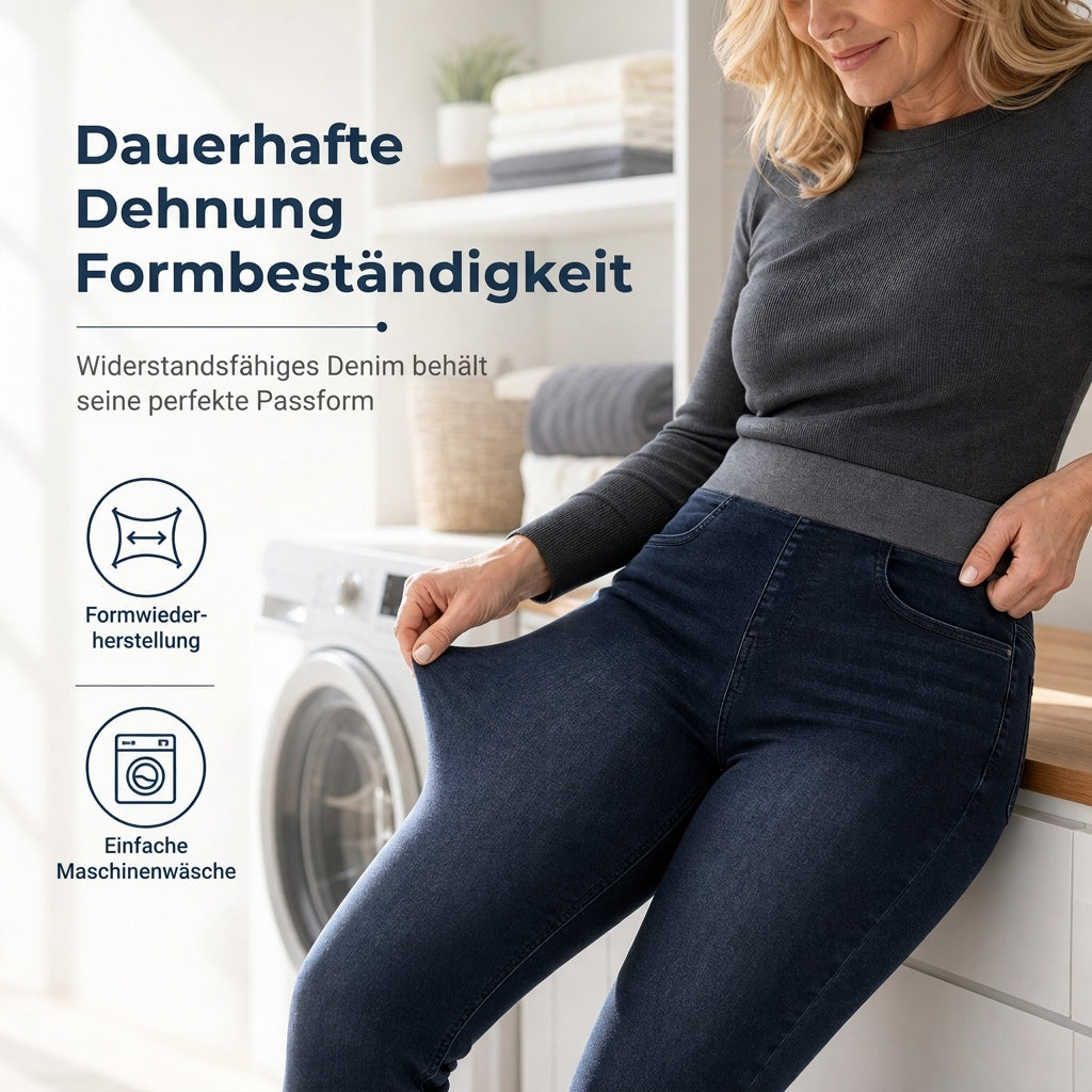🌙 Lässig & schlankmachend – Slim-Fit Jeans mit hoher Leibhöhe – Dunkelwaschung, elastischer Bund & vielseitig kombinierbar