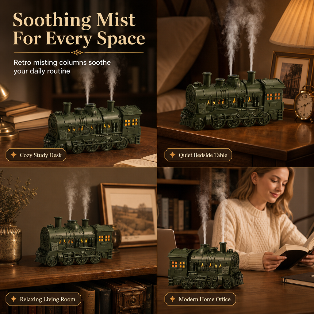 🚂 Vintage-Zug-Diffusor – Nebelringe & gemütliches Flammenlicht