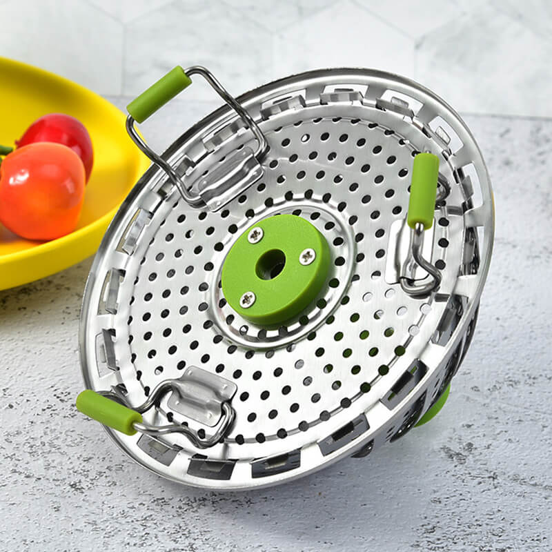 🍳 Faltbarer Edelstahl-Dampfgarer 9 Zoll – verstellbarer Griff & zusammenklappbar, für Töpfe & Küche