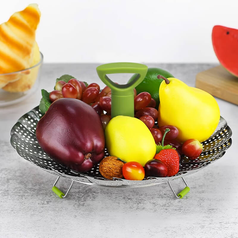 🍳 Faltbarer Edelstahl-Dampfgarer 9 Zoll – verstellbarer Griff & zusammenklappbar, für Töpfe & Küche