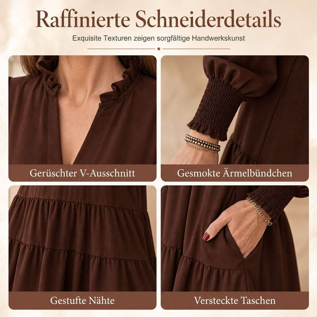 📢🎉50%Rabatt!!!🛍️✨Damen V-Ausschnitt gestuftes Rüschen Minikleid