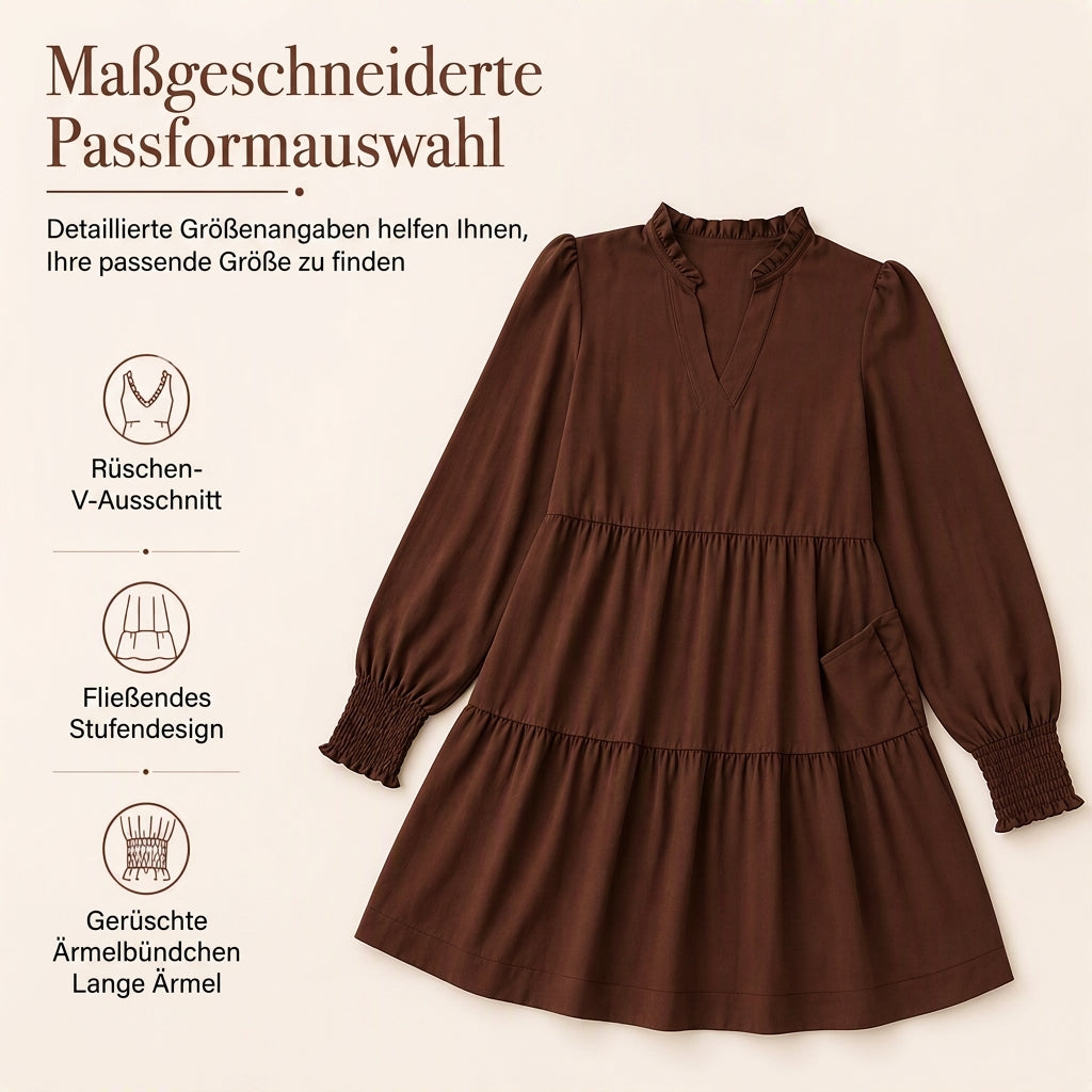 📢🎉50%Rabatt!!!🛍️✨Damen V-Ausschnitt gestuftes Rüschen Minikleid