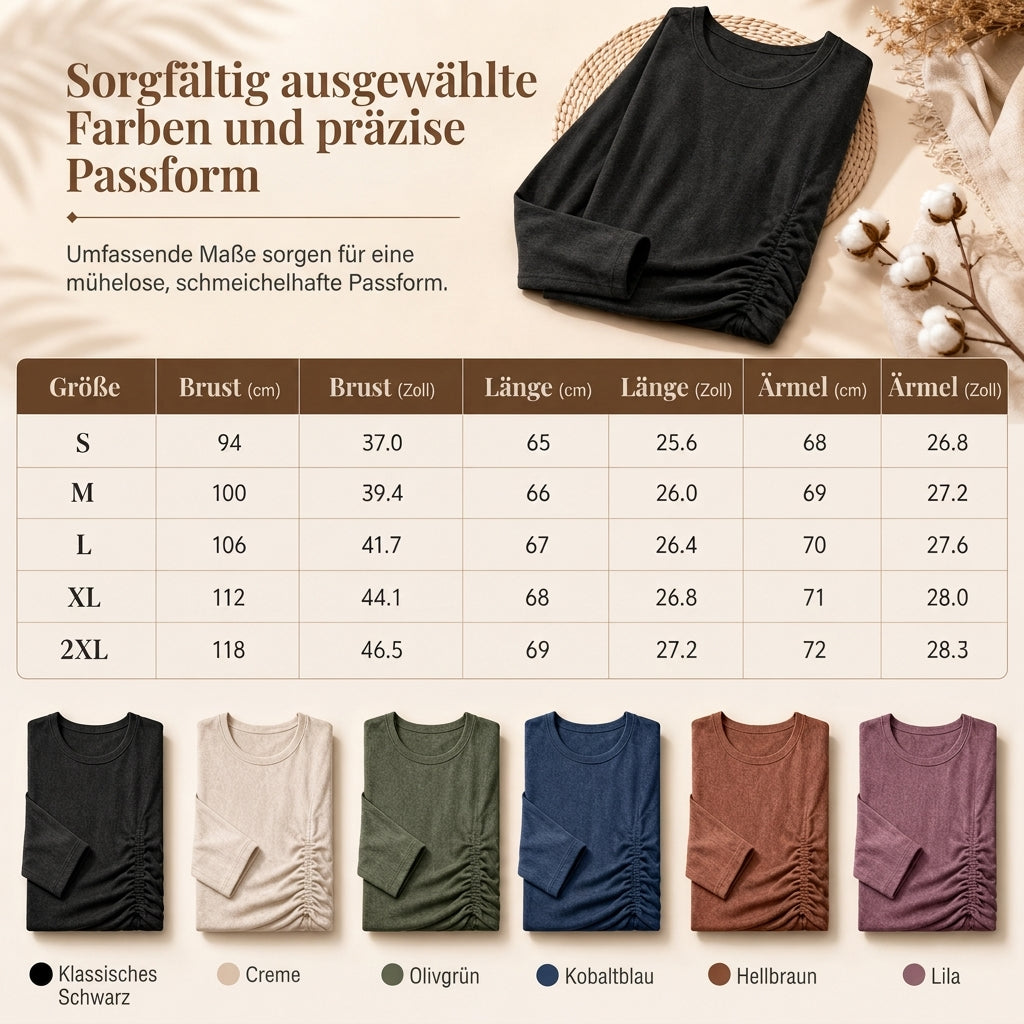 🔥 50% RABATT! Damen-Strickpullover mit Rundhals – Langarm, abfallende Schultern, Fledermausärmel & seitlicher Rüschenoptik