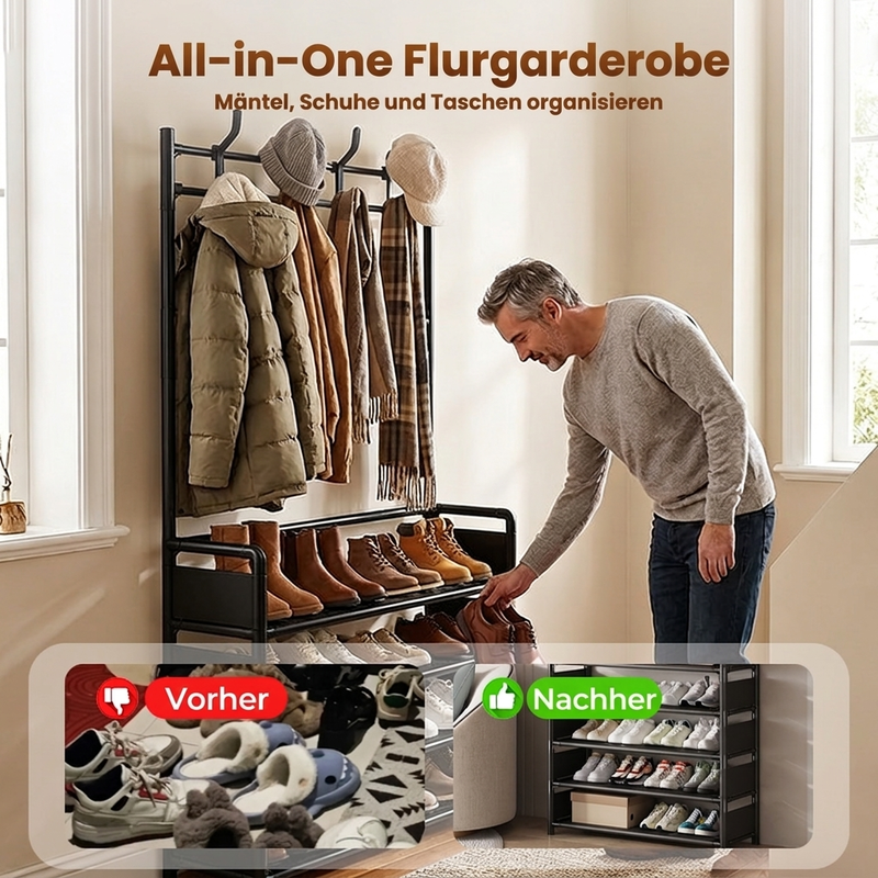 Multifunktionaler Eingangsschuh- und -mantelständer