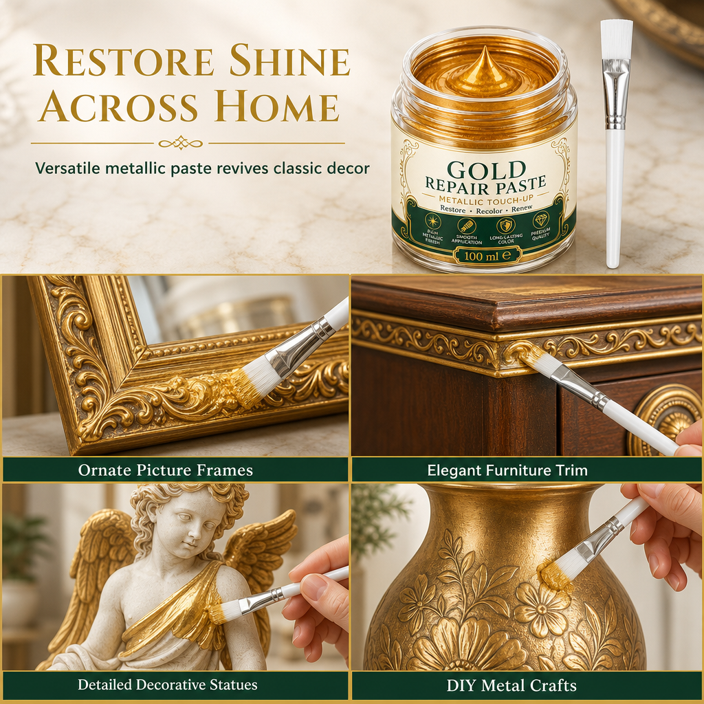 💥 50% sparen! Kratzer & mattes Gold? – Gold-Metallic-Reparaturpaste mit Pinsel – einfach auftragen, auffrischen & wie neu aussehen lassen – ohne Profi-Werkzeug ✨🖌️