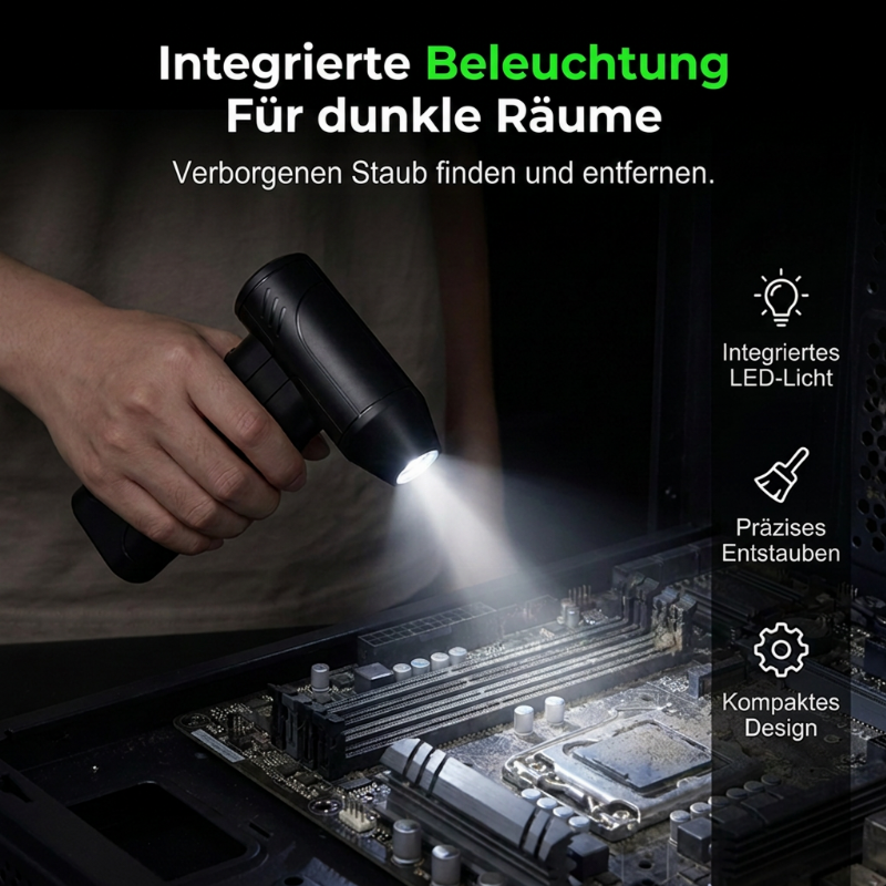 💨 Aufladbarer Luftgebläse – 100.000 U/min, 6000 mAh & integrierte Beleuchtung. Bläst Staub aus Tastaturen, Autos & Fugen. USB-C! ✨🔋