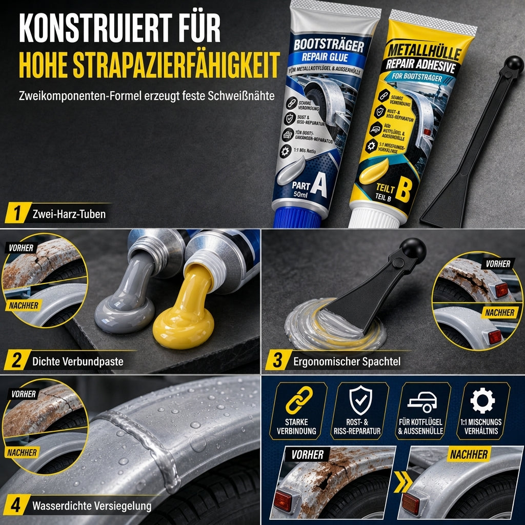 Bootsanhänger Metallreparaturklebe, Zweikomponenten AB Klebstoff Kit zur Spaltreparatur mit Pinsel