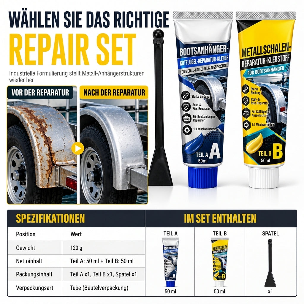 Bootsanhänger Metallreparaturklebe, Zweikomponenten AB Klebstoff Kit zur Spaltreparatur mit Pinsel