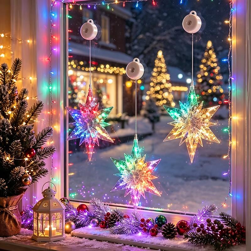 🎄❄️ DIY-Weihnachts-Schneeflocken-LED-Lichter mit Saugnäpfen ✨ | Batteriebetrieben, warmes Licht und mehrfarbig, Fensterlichter mit Saugnäpfen, Weihnachtsdekoration für Zuhause und Partys