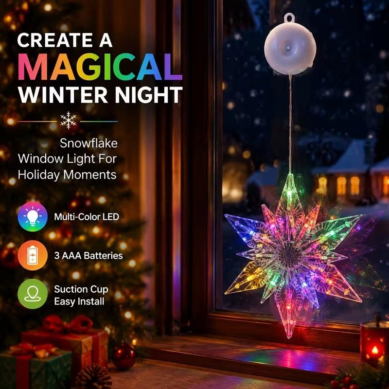 🎄❄️ DIY-Weihnachts-Schneeflocken-LED-Lichter mit Saugnäpfen ✨ | Batteriebetrieben, warmes Licht und mehrfarbig, Fensterlichter mit Saugnäpfen, Weihnachtsdekoration für Zuhause und Partys