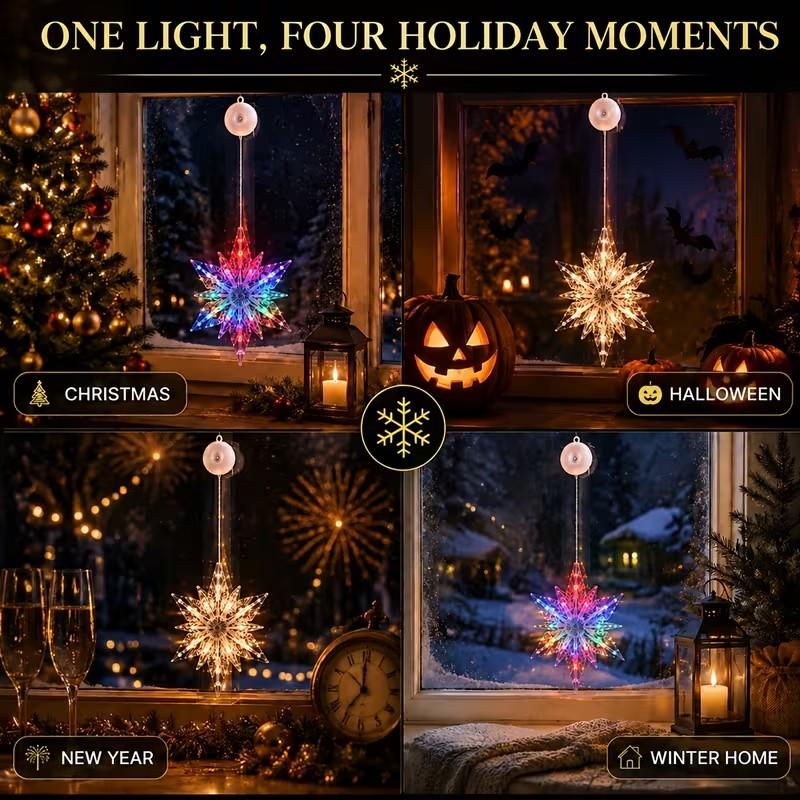 🎄❄️ DIY-Weihnachts-Schneeflocken-LED-Lichter mit Saugnäpfen ✨ | Batteriebetrieben, warmes Licht und mehrfarbig, Fensterlichter mit Saugnäpfen, Weihnachtsdekoration für Zuhause und Partys