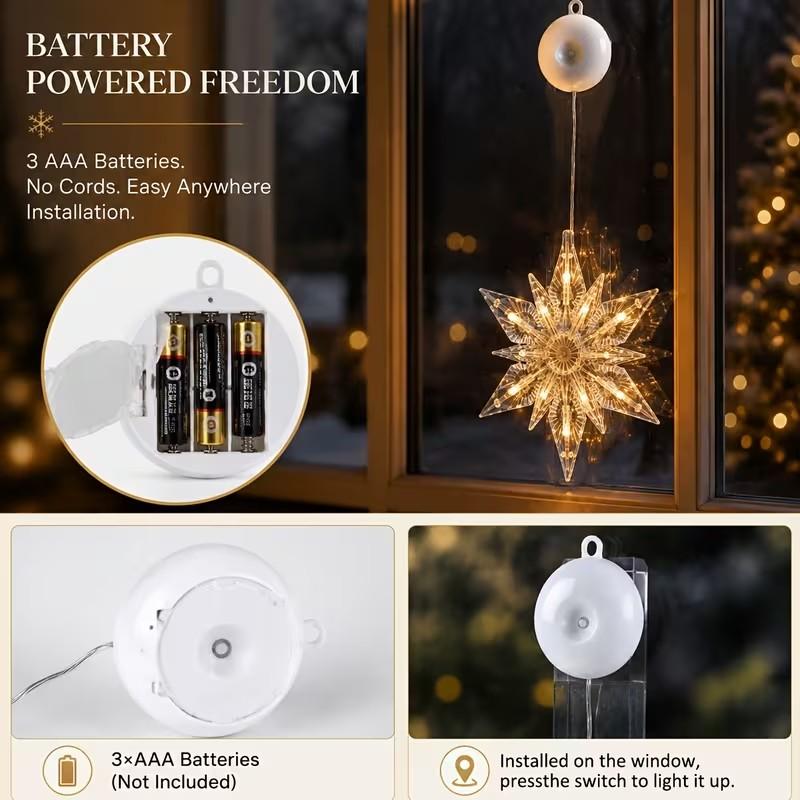🎄❄️ DIY-Weihnachts-Schneeflocken-LED-Lichter mit Saugnäpfen ✨ | Batteriebetrieben, warmes Licht und mehrfarbig, Fensterlichter mit Saugnäpfen, Weihnachtsdekoration für Zuhause und Partys