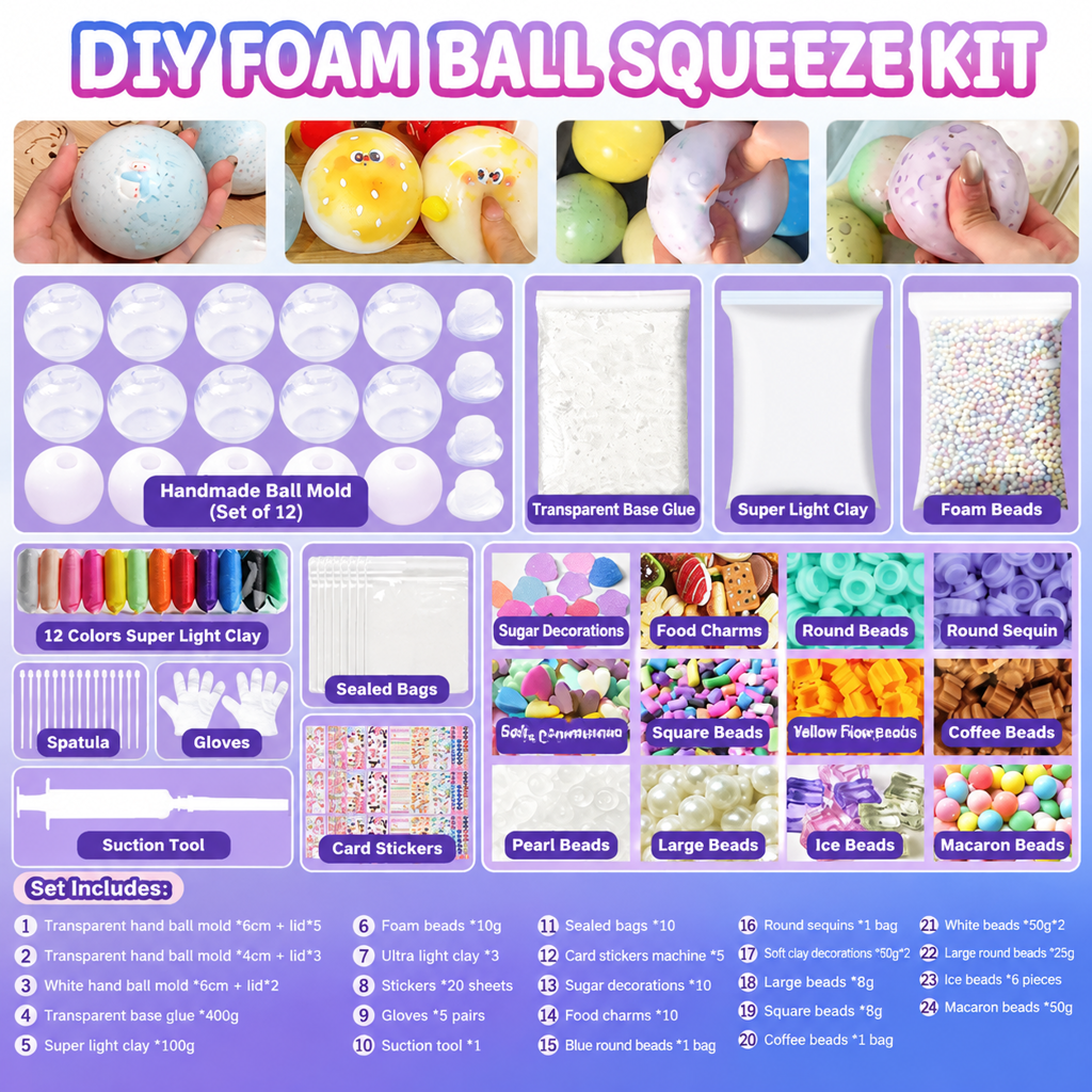 ⏳Zeitlich begrenztes Angebot⏳ DIY-Knetball-Bastelset – Squishy-Bälle selbst gestalten, mit weicher Füllung und langsamer Rückverformung, vier Setvarianten