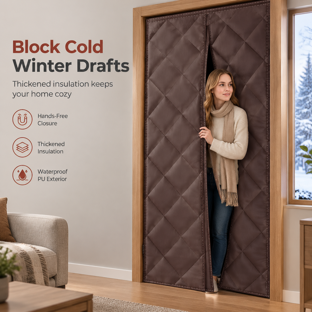 Verdickter, magnetischer, wärmeisolierender Türvorhang – wind- und schalldicht – aus Oxford-Baumwollstoff für den Winter
