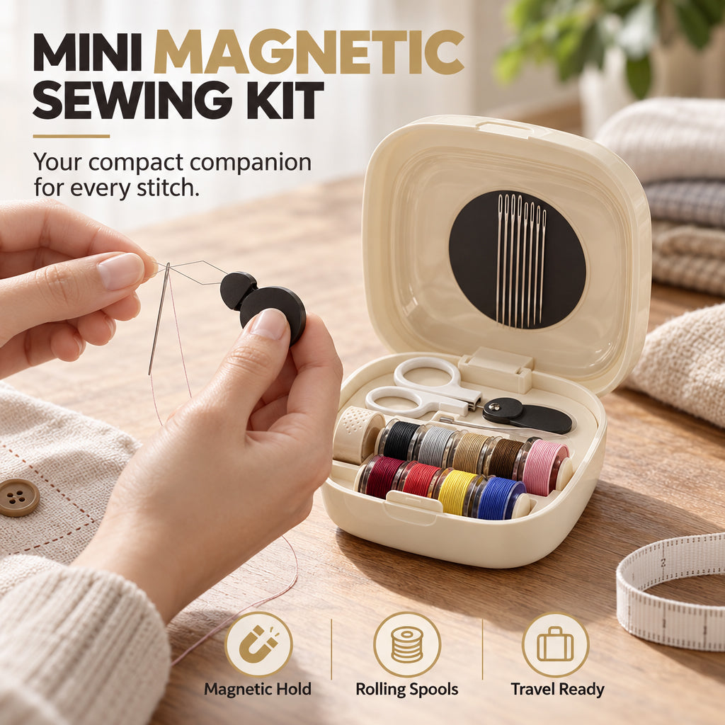 Tragbares Mini-Magnet-Nähset mit rollbaren Garnspulen
