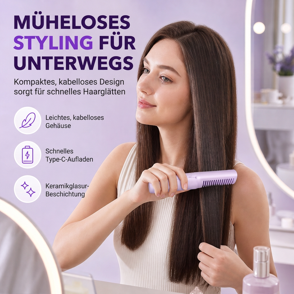 💇 50% RABATT! ✨ 2-in-1 Glättbürste & Lockenstab – Kabellos, mini & für Reisen ✨