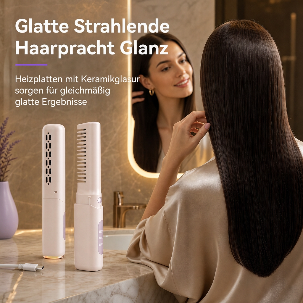 💇 50% RABATT! ✨ 2-in-1 Glättbürste & Lockenstab – Kabellos, mini & für Reisen ✨