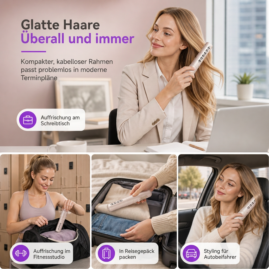 💇 50% RABATT! ✨ 2-in-1 Glättbürste & Lockenstab – Kabellos, mini & für Reisen ✨