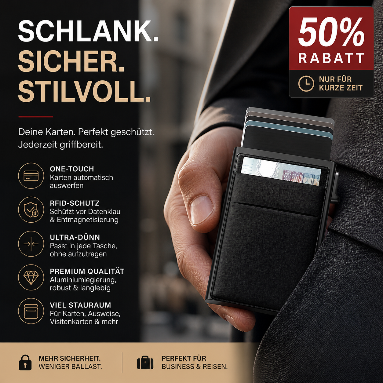 🔥RFID-Kartenetui aus Aluminiumlegierung mit automatischem Auswurf Schutz vor unbefugter Nutzung und Entmagnetisierung