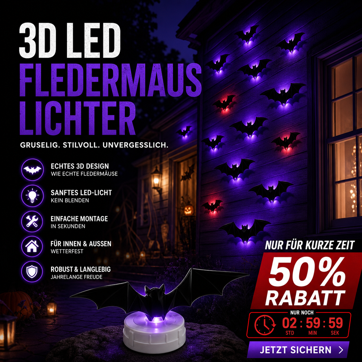 Halloween-3D-Fledermaus-Dekor-Aufkleber-Set