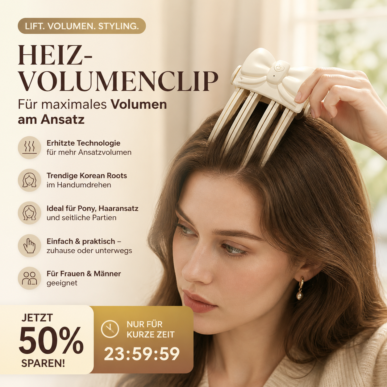 💇 Kabelloser, beheizbarer Clip für mehr Volumen am Haaransatz, tragbares Haarstyling-Gerät für Reisen, ideal für glattes, feines Haar