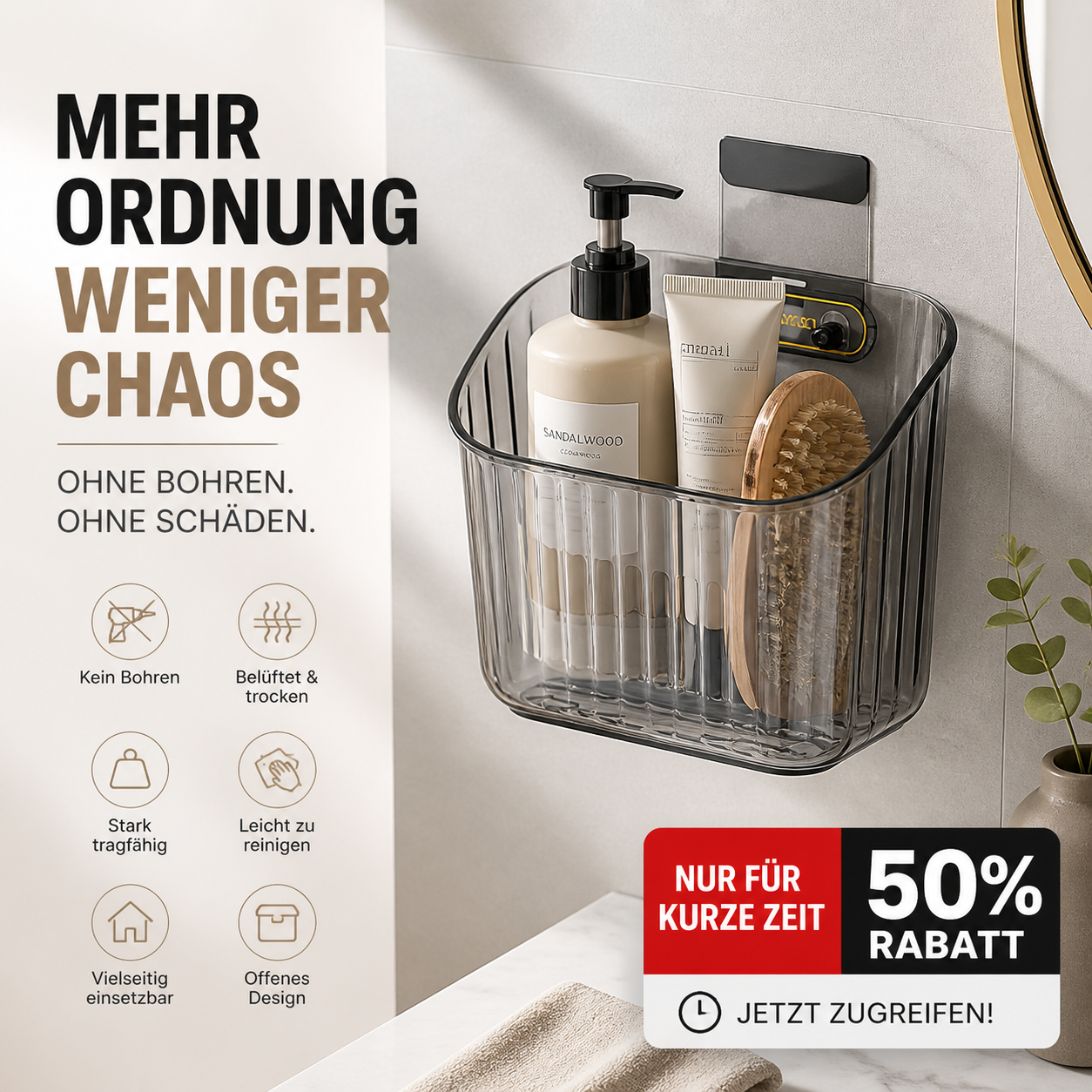 Wandaufhängbarer Aufbewahrungskorb für Küche und Bad