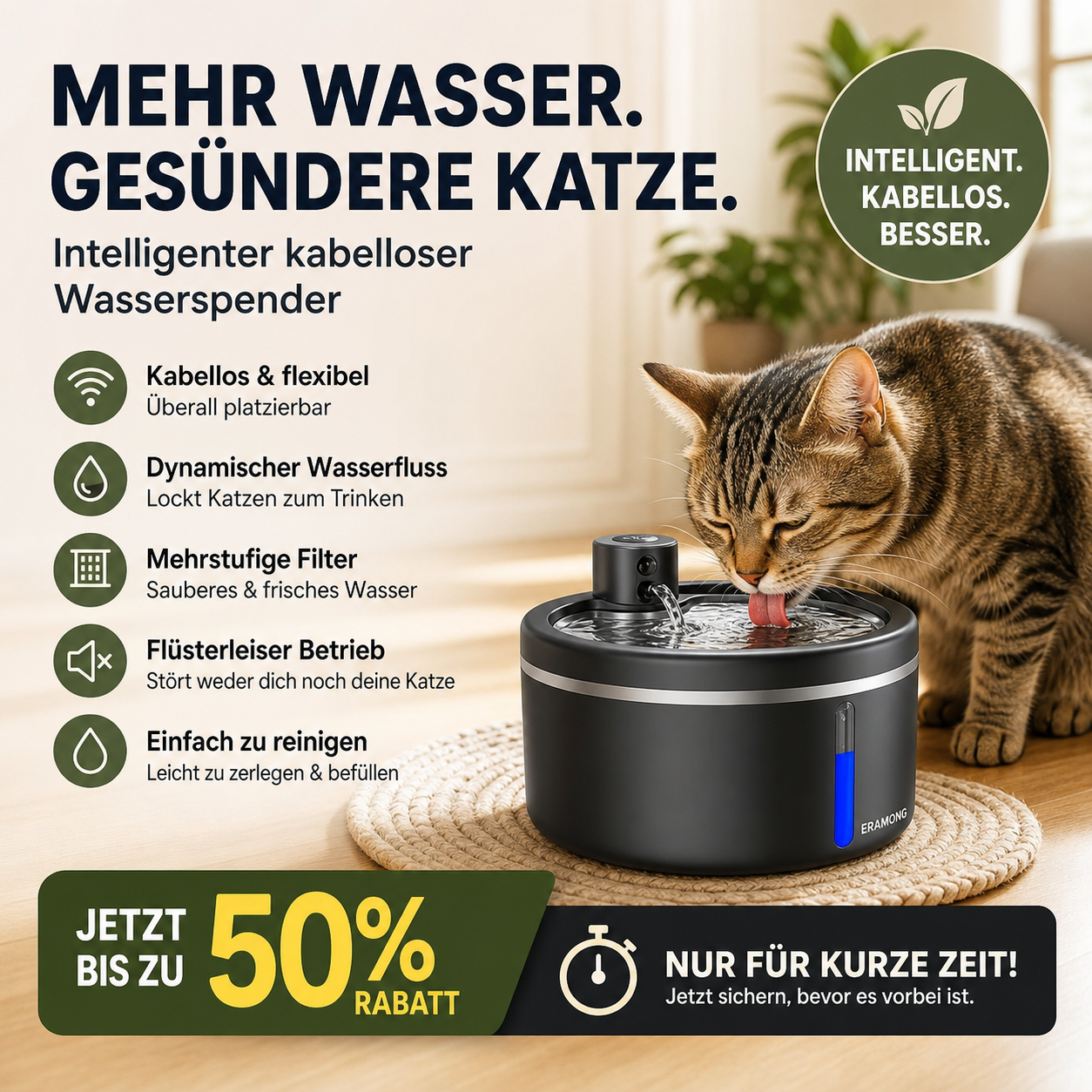 🐱 Edelstahl-Trinkbrunnen für Katzen & Hunde 💧 2,2L Fassungsvermögen, USB-Betrieb & Fließendes Wasser